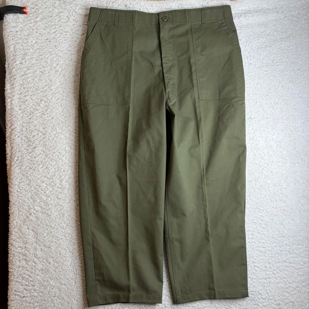 Vintage 60s OG 507 Baker Pants Olive Green Fatigue Trousers Talon Zip 44 40x26)